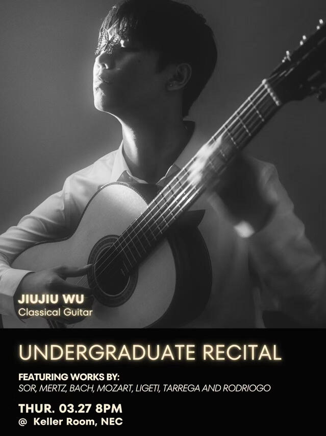 Jiujiu Wu performing classical guitar at the New England Conservatory graduation recital